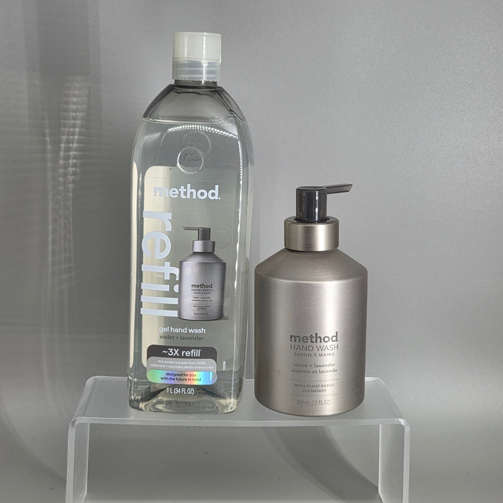 Method Hand Wash Set Violet Lavender 12oz Aluminum Pump and‎ 34oz Refill Bundle